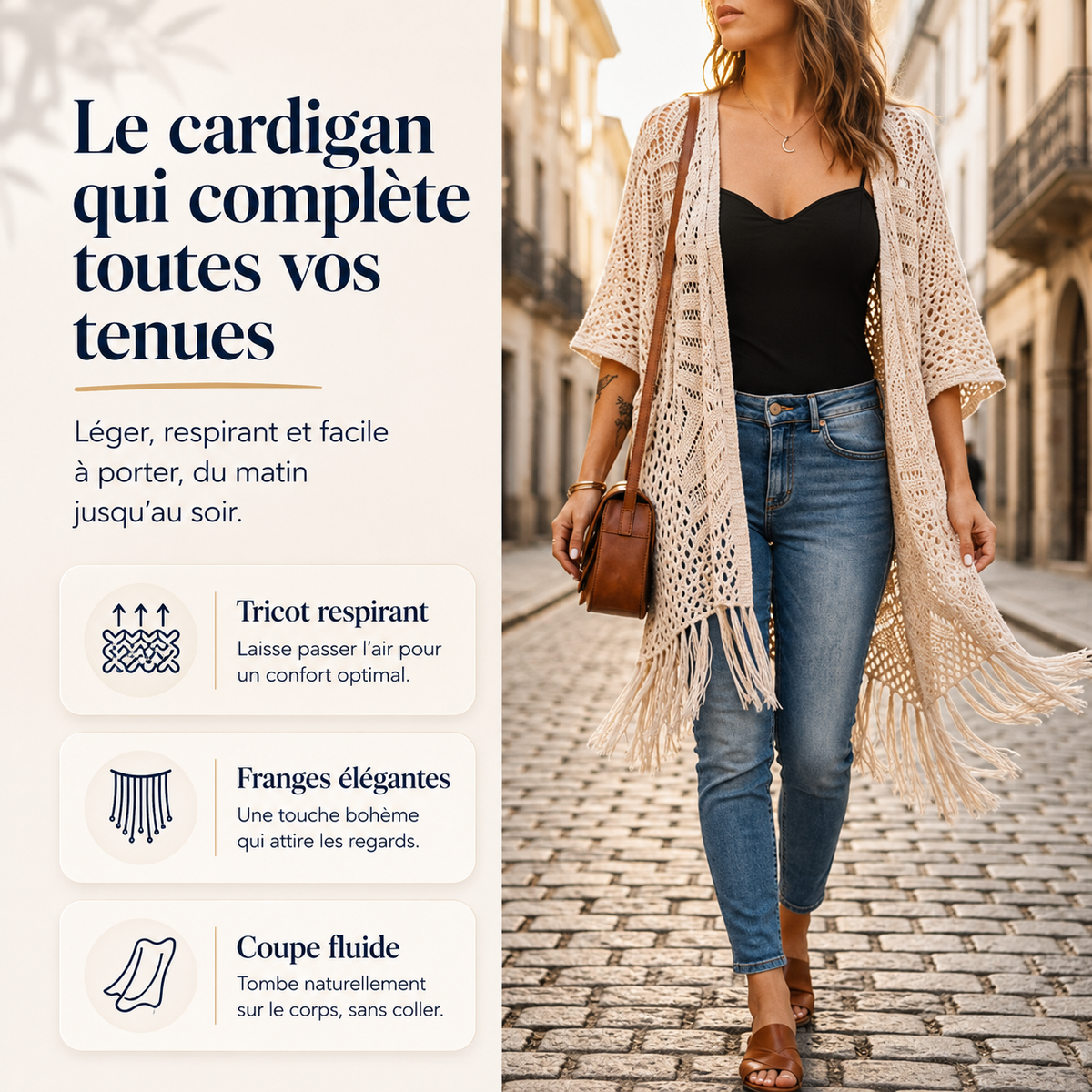 Brisélia™ – Cardigan Bohème Léger à Franges