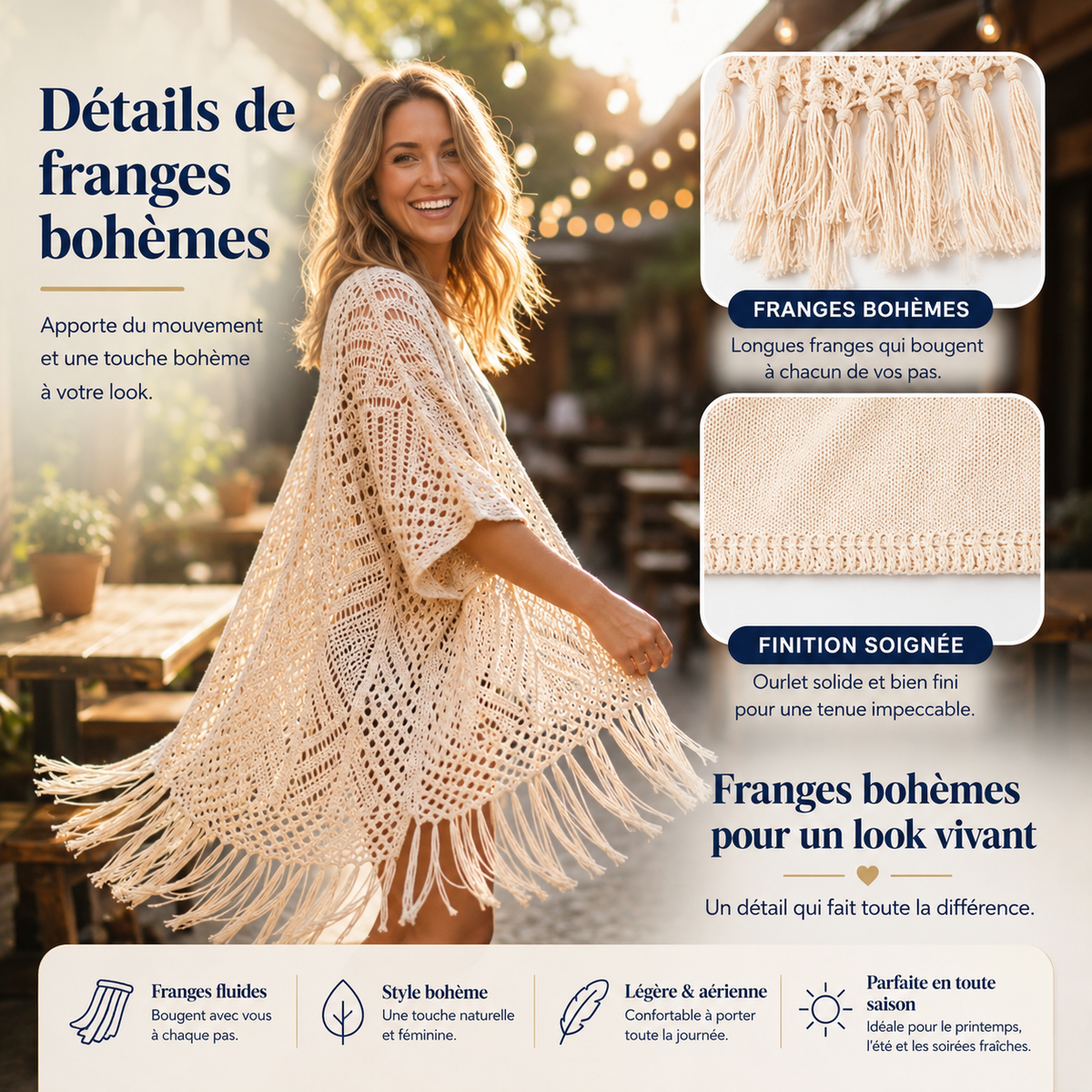 Brisélia™ – Cardigan Bohème Léger à Franges