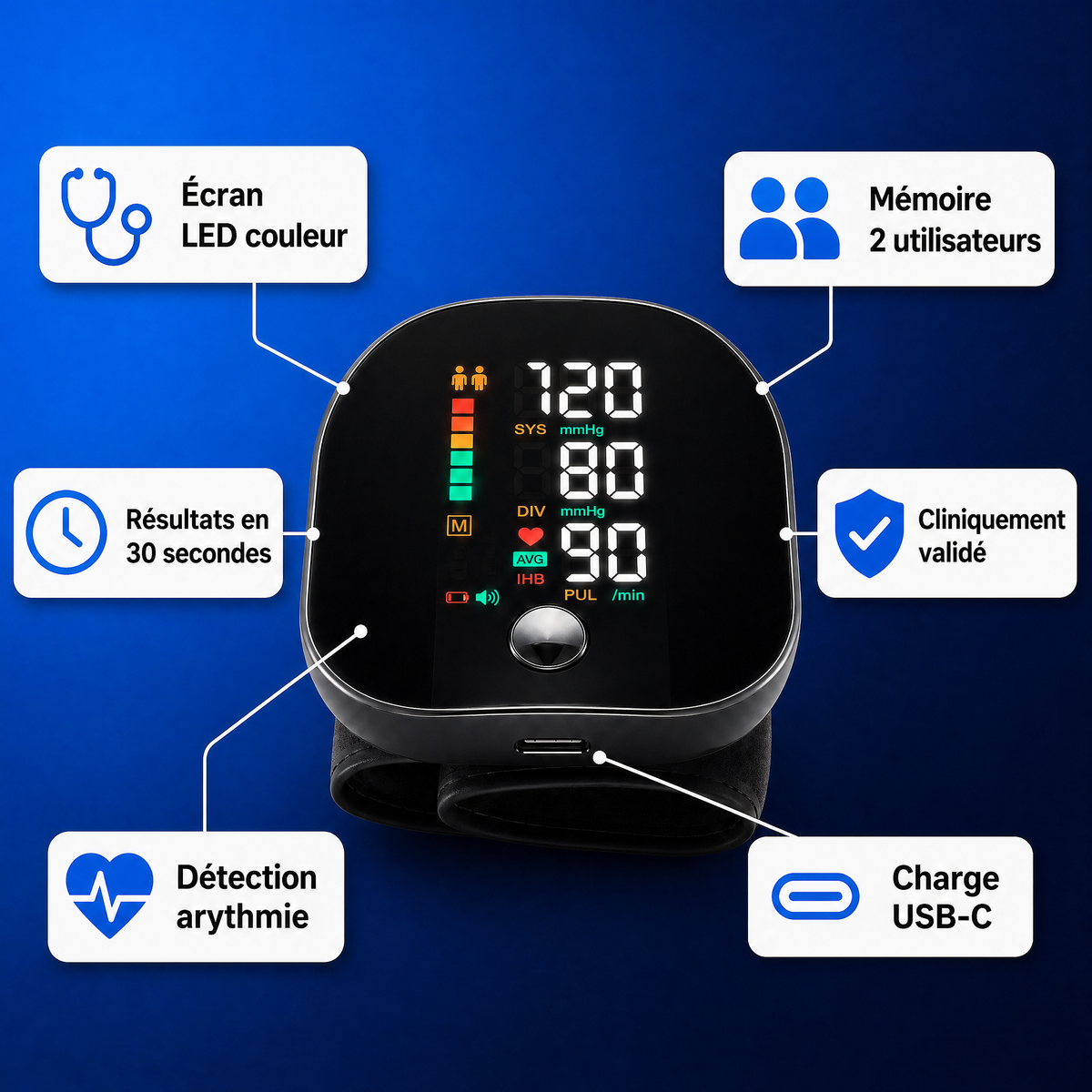TensionClair™ – Tensiomètre de Poignet Numérique Rechargeable