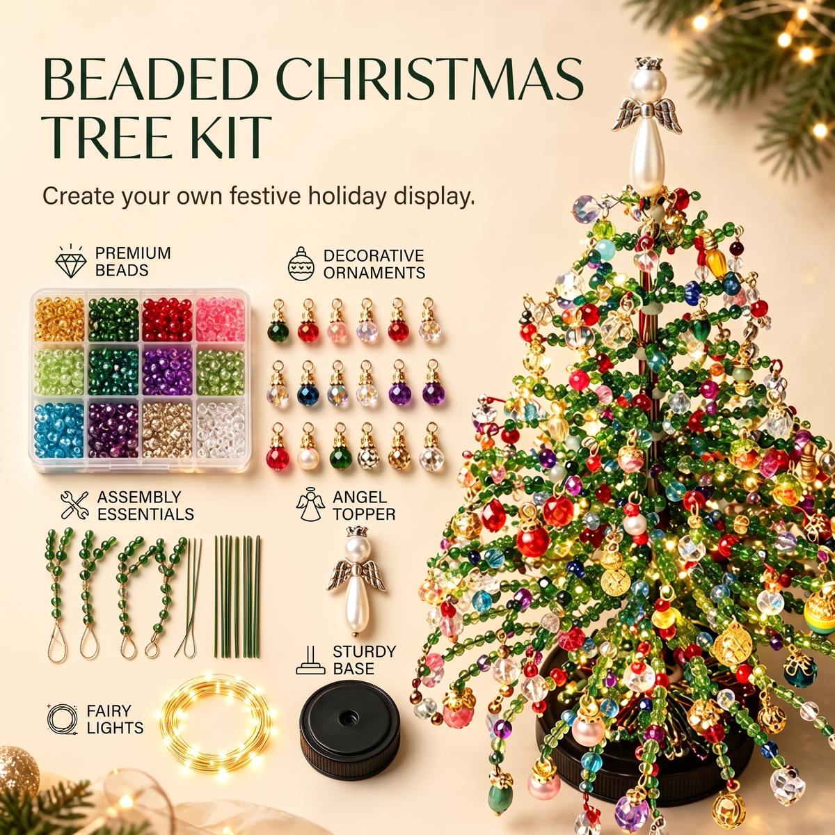 PerleSapin™ – Kit Créatif de Sapin de Noël Lumineux en Perles