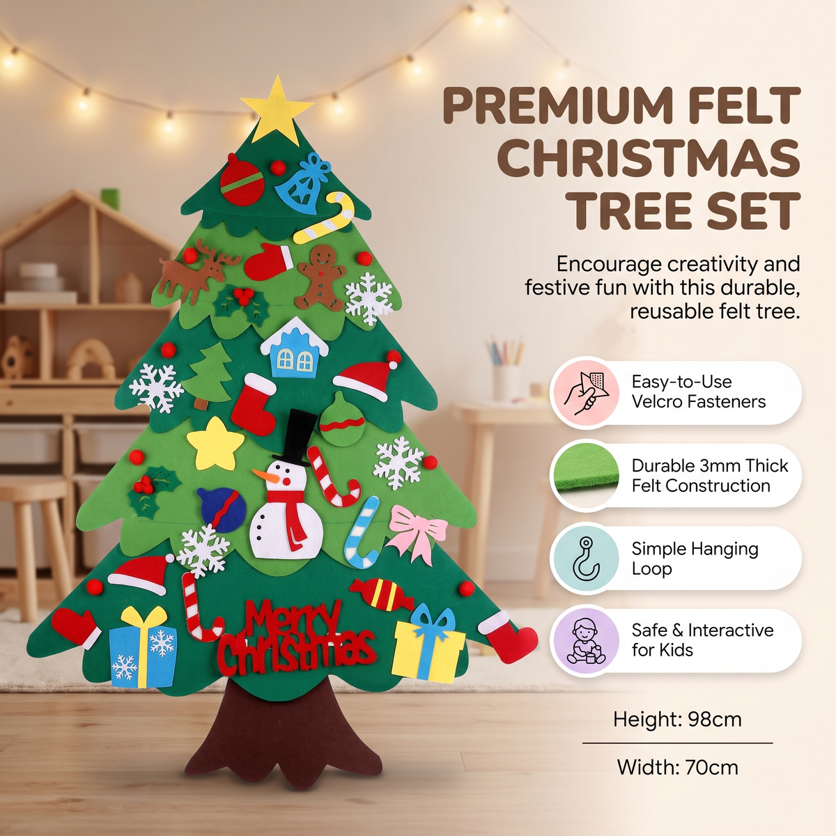 MonBeauSapin™ – Sapin de Noël en Feutrine à Décorer avec Lumières