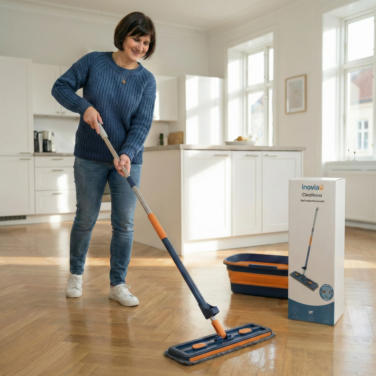 ÉclatSol™ – Balai Serpillière Rotatif avec Essorage Intégré
