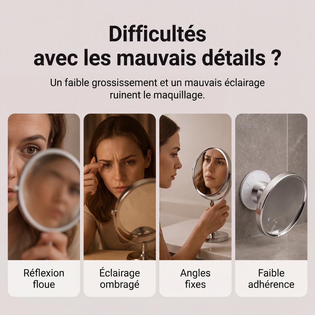 MiroÉclat™ – Miroir Grossissant LED à Ventouse