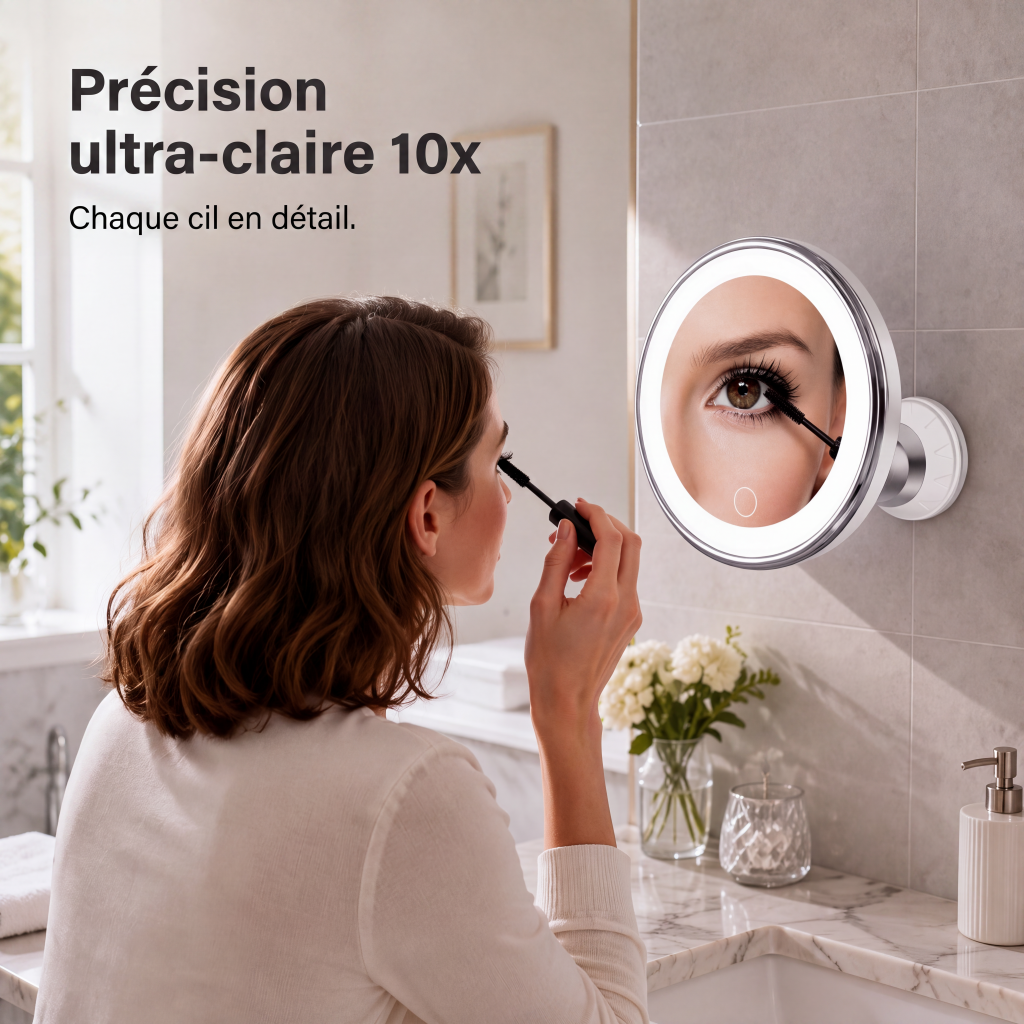 MiroÉclat™ – Miroir Grossissant LED à Ventouse