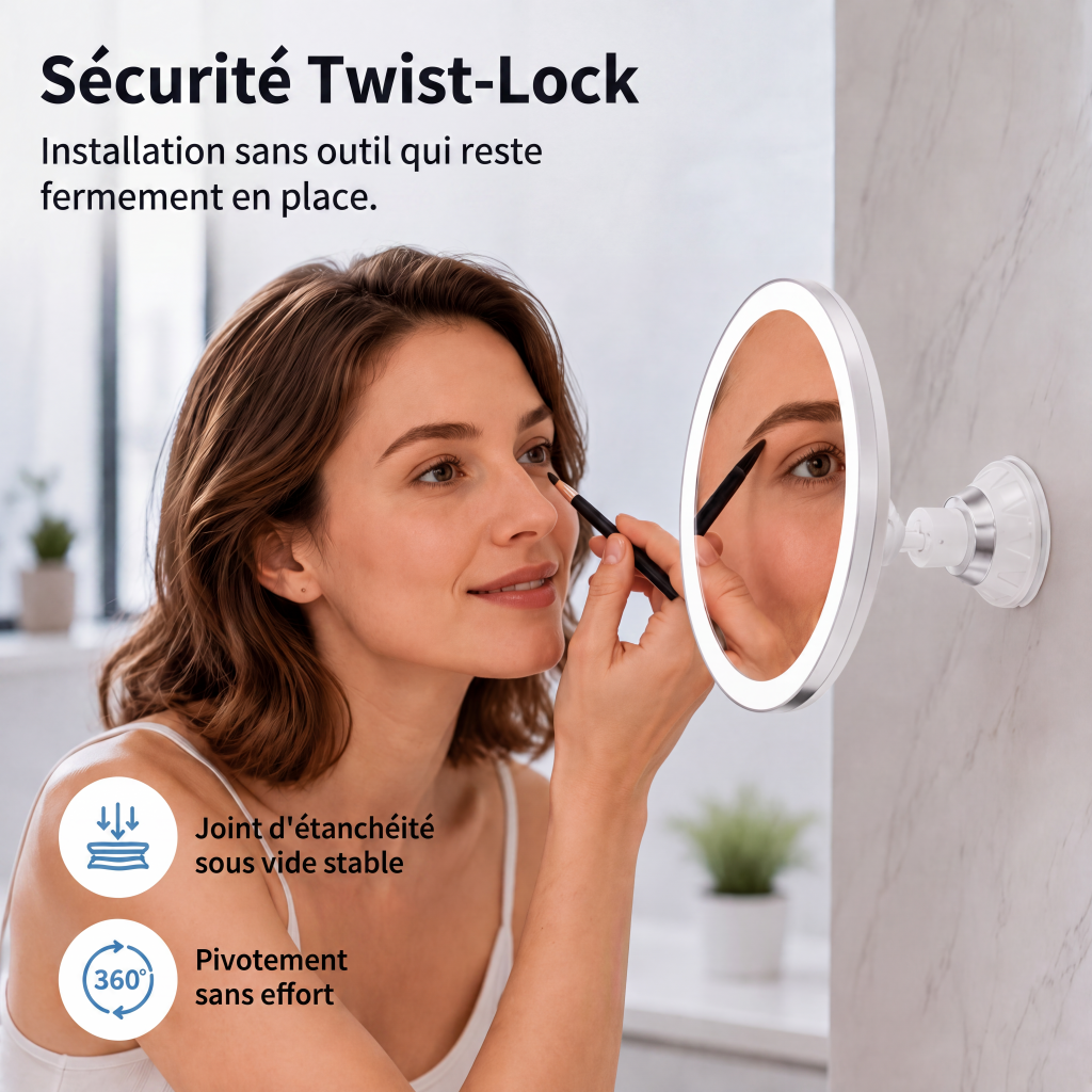 MiroÉclat™ – Miroir Grossissant LED à Ventouse