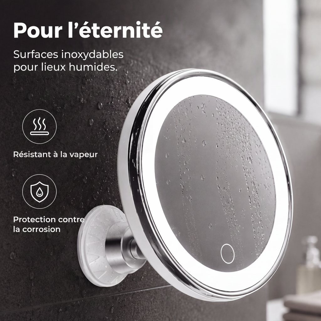 MiroÉclat™ – Miroir Grossissant LED à Ventouse