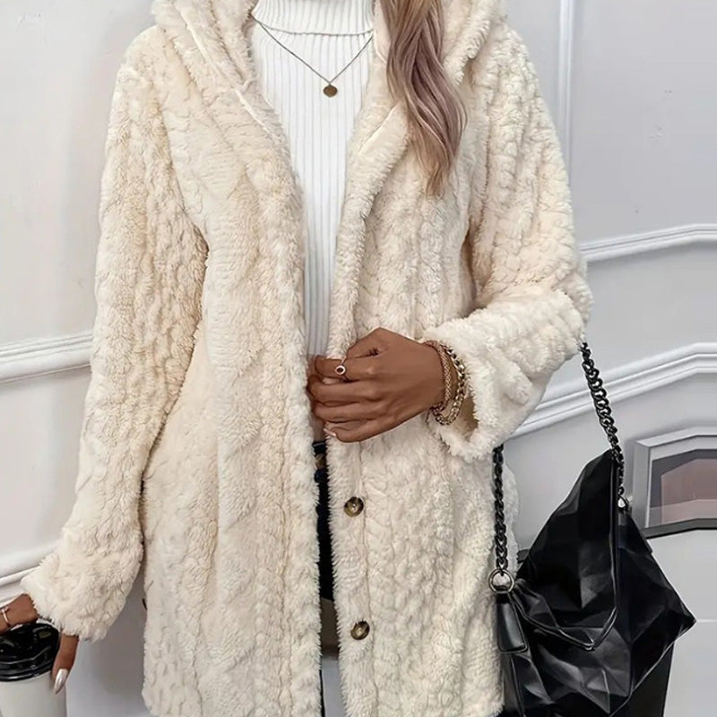 DouceHiver™ – Veste à Capuche en Fausse Fourrure Boutonnée
