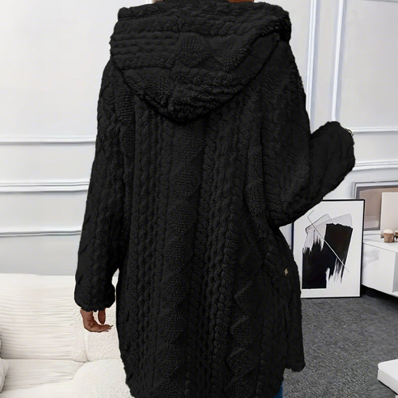 DouceHiver™ – Veste à Capuche en Fausse Fourrure Boutonnée