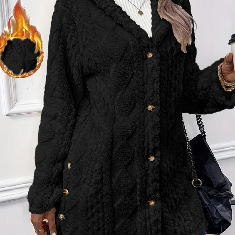 DouceHiver™ – Veste à Capuche en Fausse Fourrure Boutonnée
