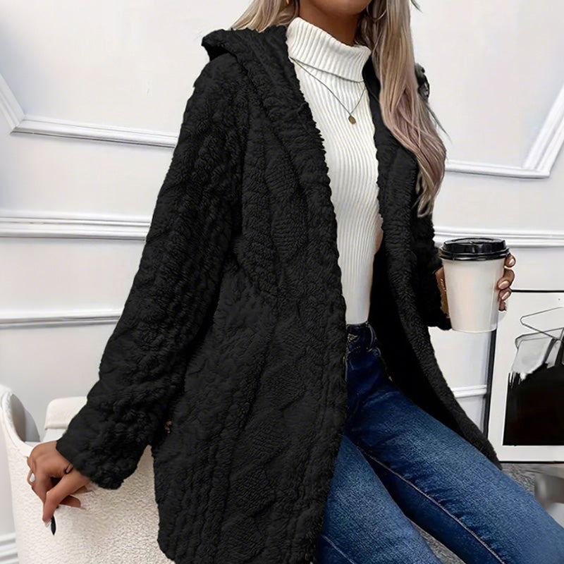 DouceHiver™ – Veste à Capuche en Fausse Fourrure Boutonnée