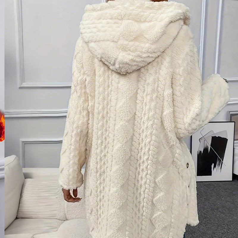 DouceHiver™ – Veste à Capuche en Fausse Fourrure Boutonnée
