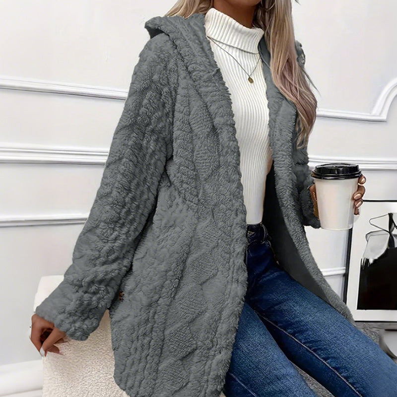 DouceHiver™ – Veste à Capuche en Fausse Fourrure Boutonnée