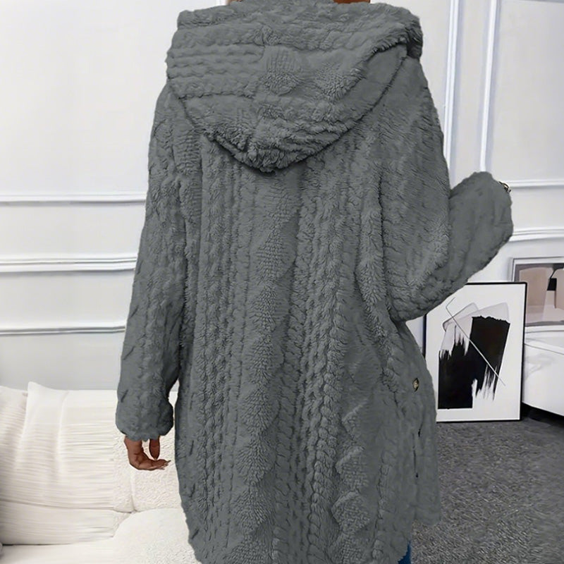 DouceHiver™ – Veste à Capuche en Fausse Fourrure Boutonnée