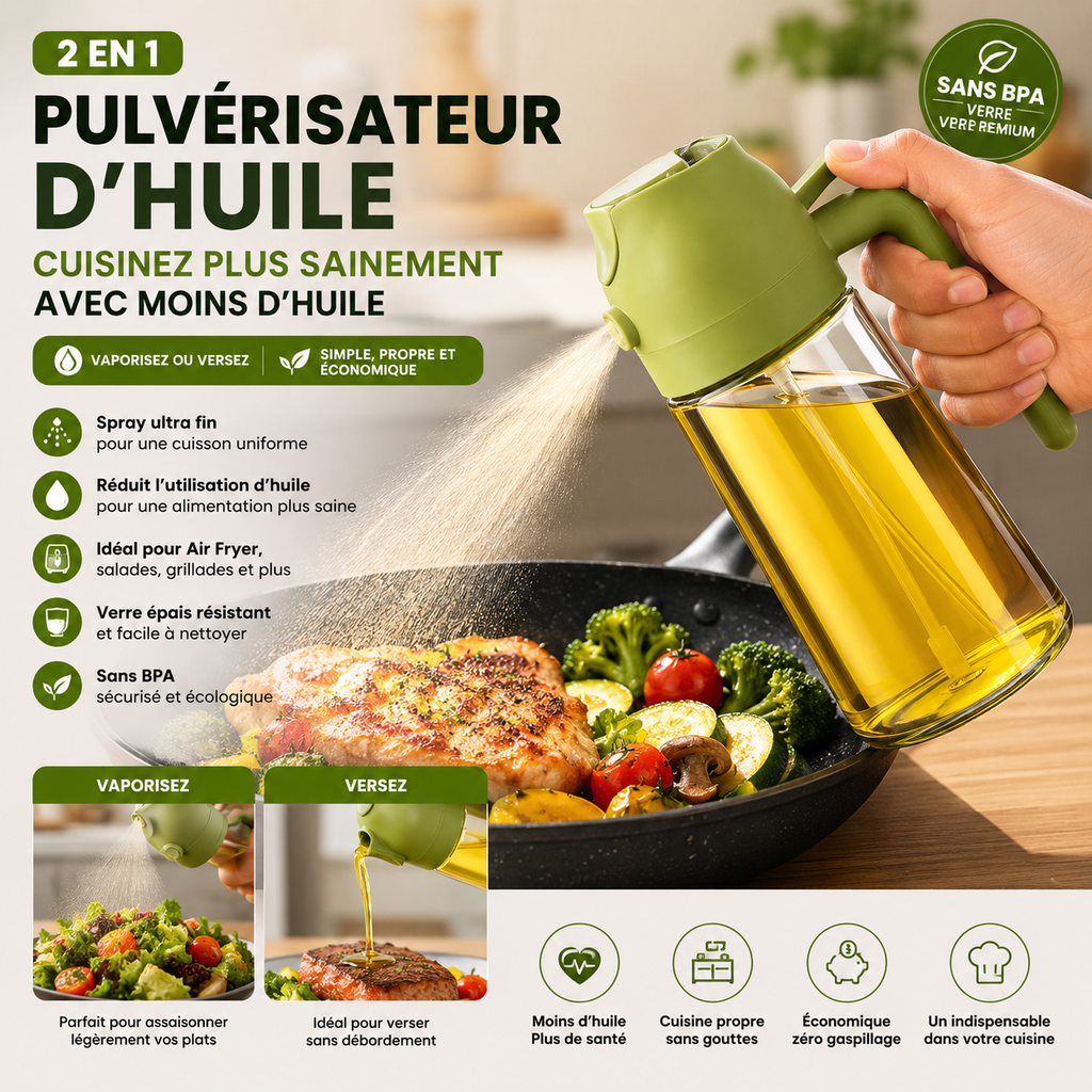 HuileFine™ – Pulvérisateur d’Huile 2-en-1 en Verre