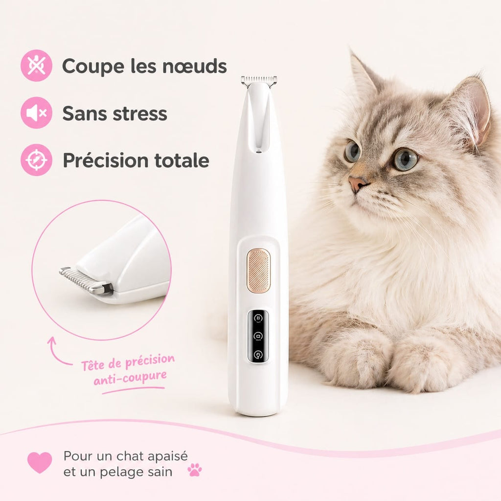 PelagePrécis™ – Tondeuse Silencieuse Anti-Nœuds pour Chat