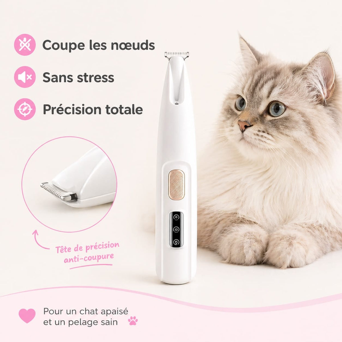 PelagePrécis™ – Tondeuse Silencieuse Anti-Nœuds pour Chat