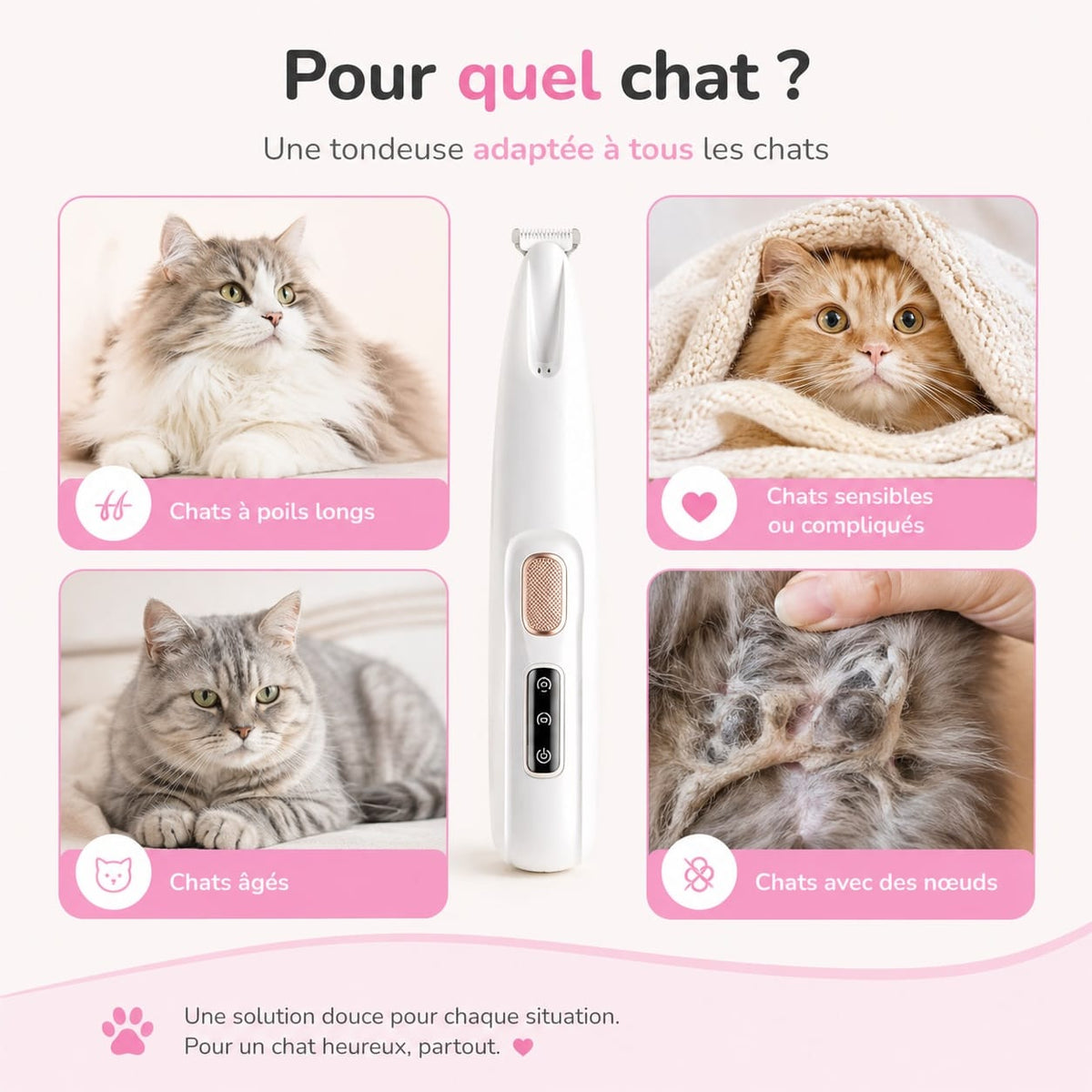 PelagePrécis™ – Tondeuse Silencieuse Anti-Nœuds pour Chat