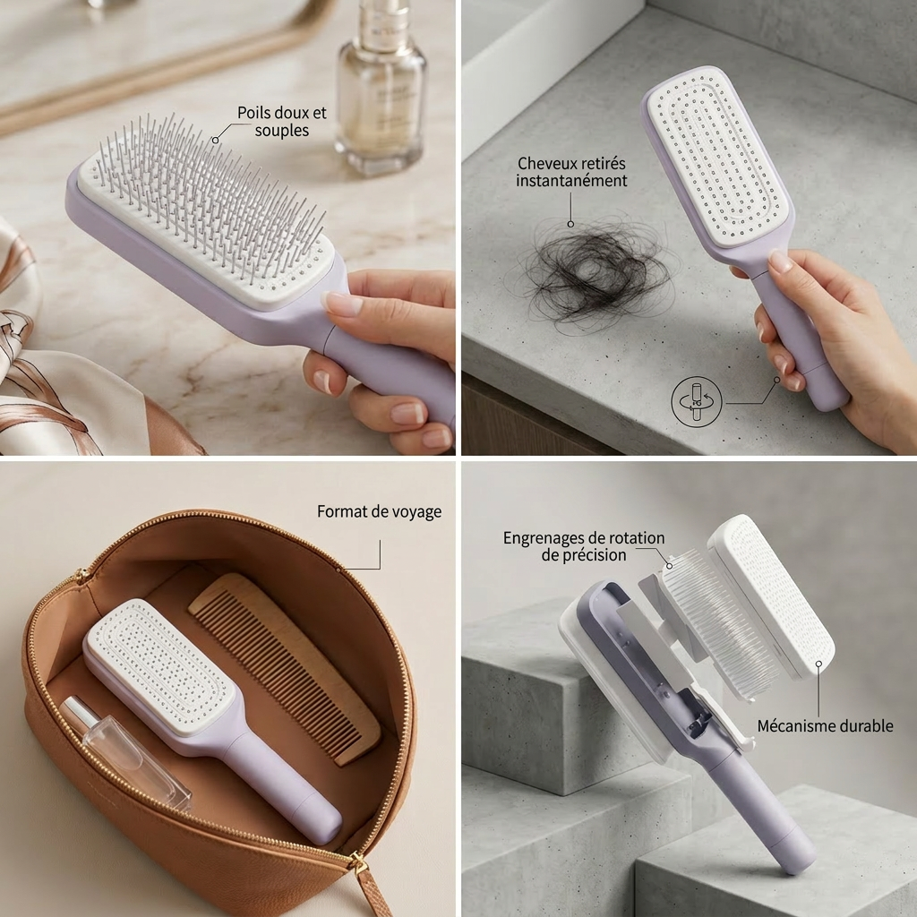 Dernier Jour -50% | EasyPull™ Brosse à Cheveux Auto-Nettoyante
